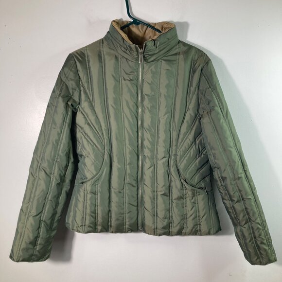 Anne Klein Reversible Down Puffer Jacket Green M Nylon Polyester Down - Picture 1 of 10